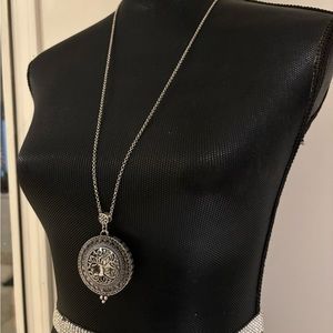 Long chained silver clock necklace